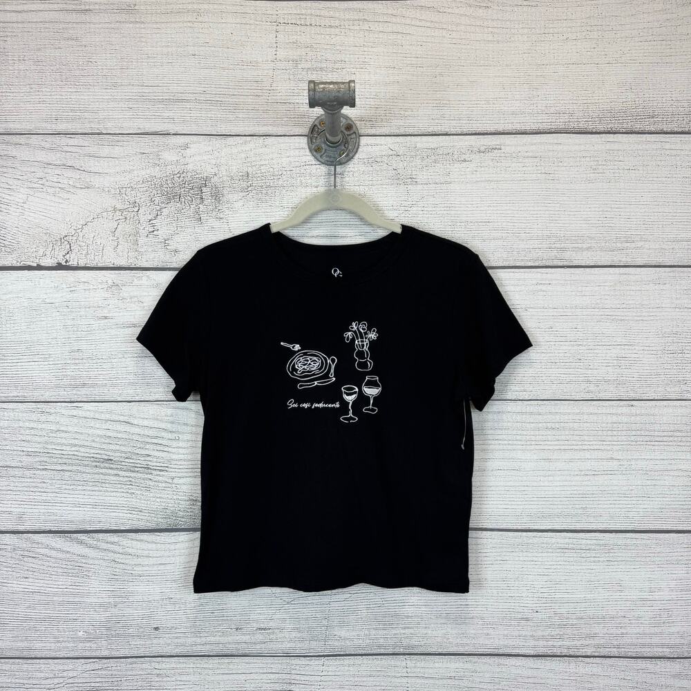 Organic Generation Women's Black Short Sleeve Graphic Embroidered Tee Size Small